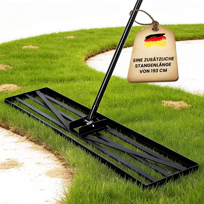 ZIKEBTUY Hrable na vyrovnávanie trávnika 75x25 cm, so 193 cm dlhou násadou – Záhradný nástroj na vyrovnávanie trávnika, golfových ihrísk a fariem