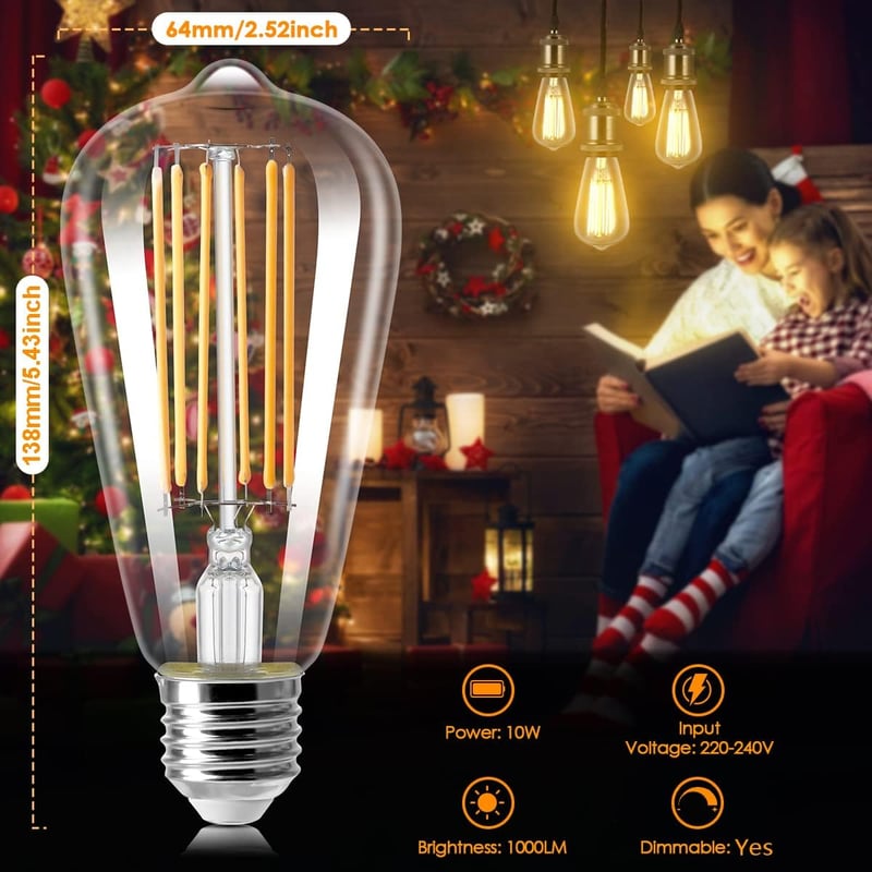 ZIKEY 10W LED Edison izzó E27 3db, 2700K meleg fehér, 1000 lumen, szabályozható