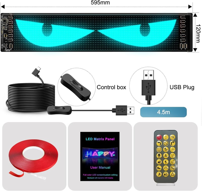 ZIMAOER LED Szem Autóhoz Teherautóhoz Programozható Rugalmas Kijelző 59cm