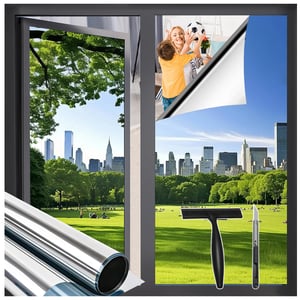 Zindoo prozorska folija 75x200 cm, neprozirna izvana, prozirna iznutra, zrcalna folija, UV zaštita, zaštita od sunca, samoljepljiva toplinska folija, srebrna, za ured i stan