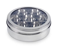 Dóza na korenie Zinel Masala Dabba so 7 priehradkami a priehľadným vekom, nehrdzavejúca oceľ, 24 cm 4