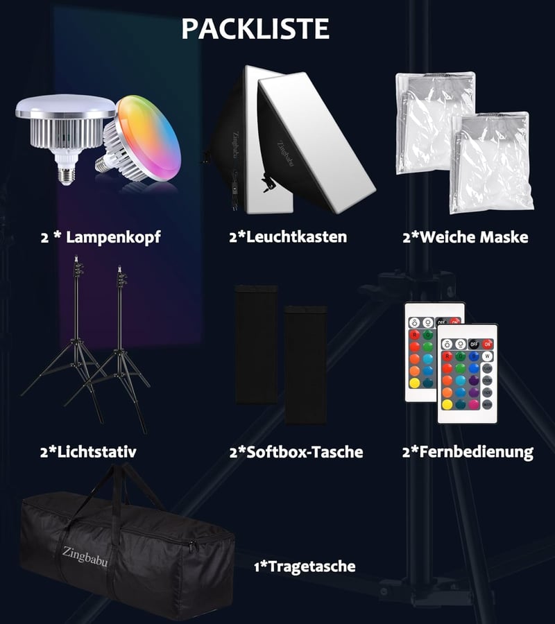 Zingbabu 2 darabos 150W RGB LED Softbox szett 3200-6000K CRI95+
