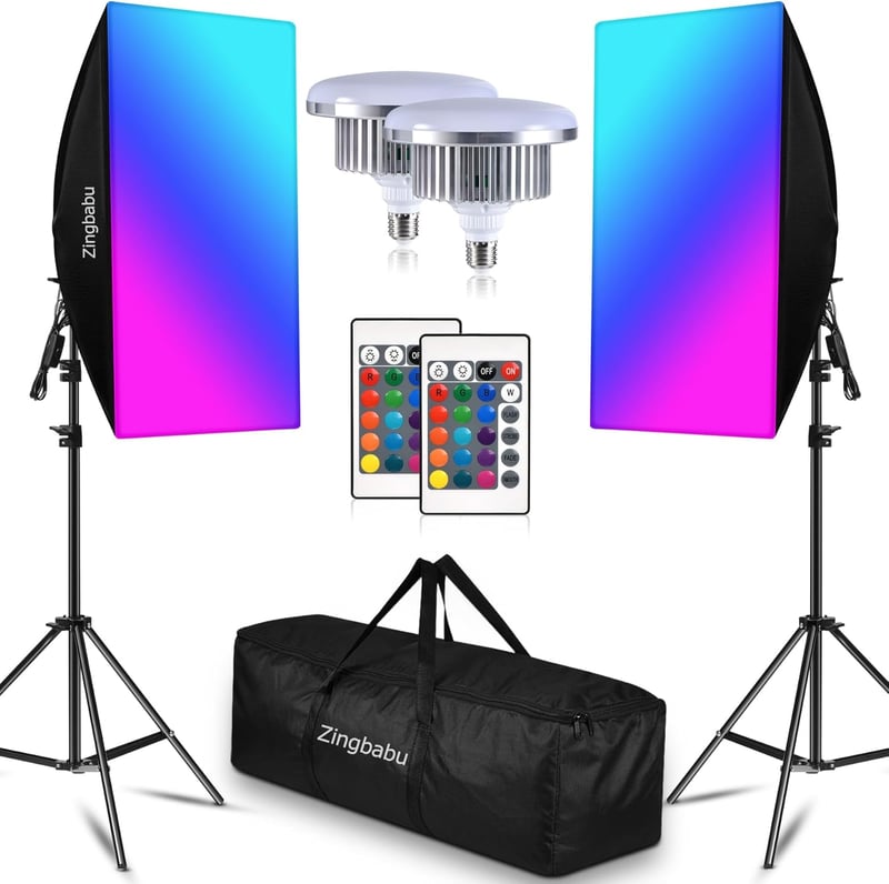 Zingbabu 2 darabos 150W RGB LED Softbox szett 3200-6000K CRI95+