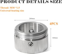 Zinueen 4 db termosztát adapter M30x1,5 RA/Rav/Ravl szelepekhez rozsdamentes 304, imbuszkulcs, 22 mm belső átmérő 2
