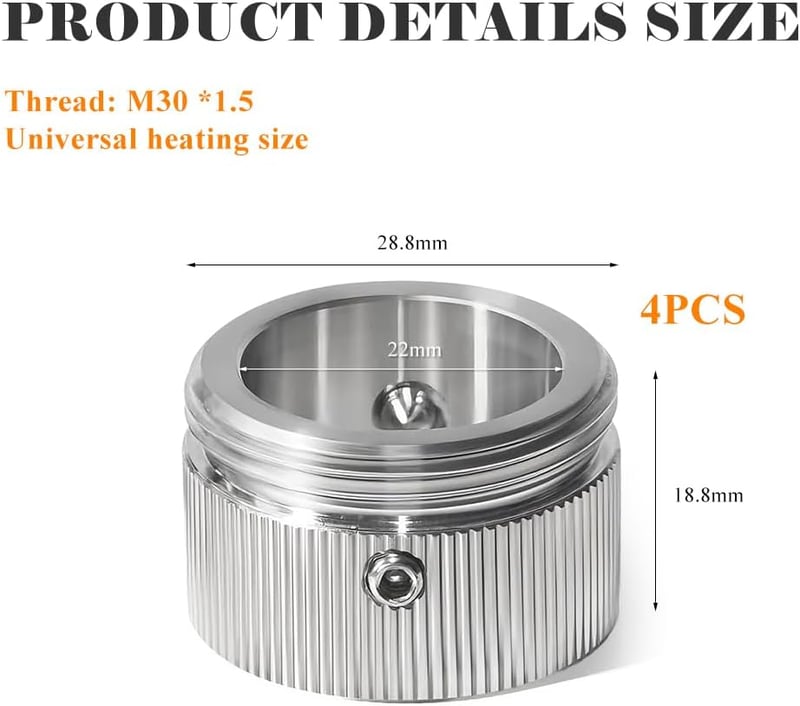 Zinueen 4 db termosztát adapter M30x1,5 RA/Rav/Ravl szelepekhez rozsdamentes 304, imbuszkulcs, 22 mm belső átmérő