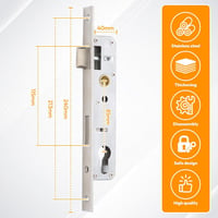 Zinueen Box lock, hengerzár betétes ajtózárbetét, falazható zár, 25 mm hátraszúrás, inox nemesacél, DIN bal vagy jobb, kerti kapu és bejárat 2