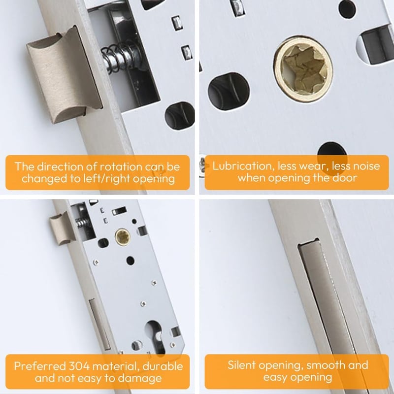 Zinueen Box lock, hengerzár betétes ajtózárbetét, falazható zár, 25 mm hátraszúrás, inox nemesacél, DIN bal vagy jobb, kerti kapu és bejárat