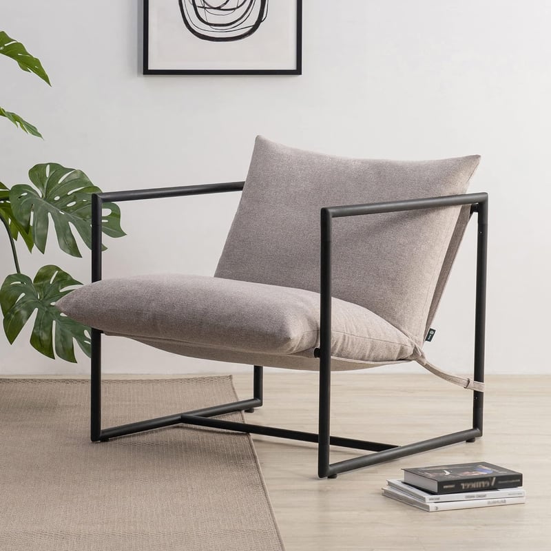 Zinus Aidan modern fotel beige - fém váz, hab párnázás, könnyű összeszerelés - 78 L × 78 W × 69 H, Light Beige