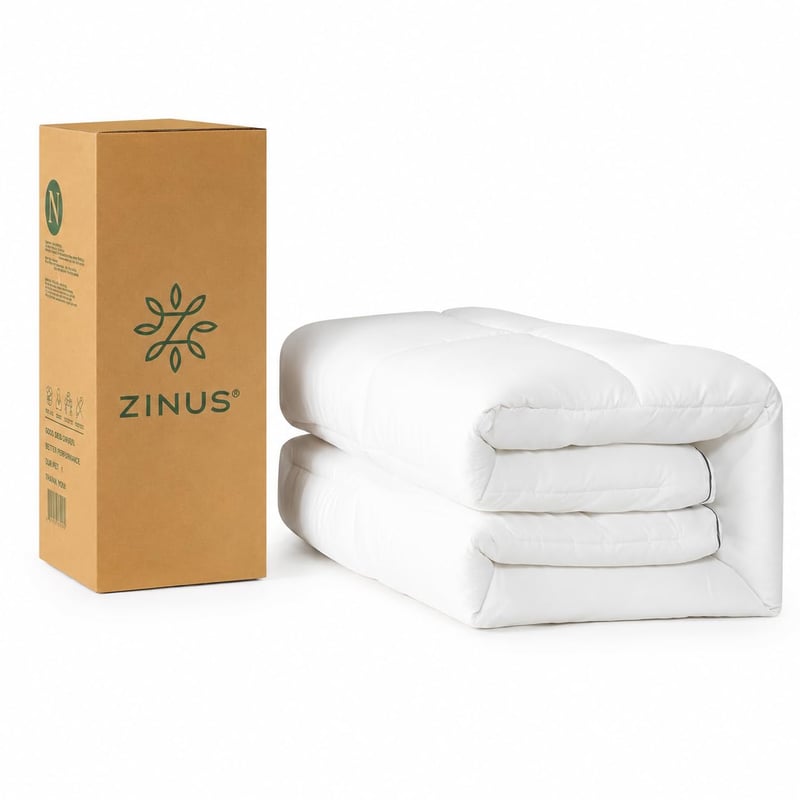 Topper protecție saltea Zinus din vâscoză de bambus, 140x190 cm, grosime 5 cm, răcoritor, alb