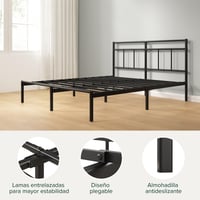 Zinus Elias fém ágykeret fejvéggel - 135x190 cm - 30 cm magasság - Fém ágylécek - Tárolóhely - Könnyű összeszerelés - Fekete 6