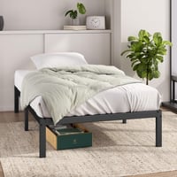 Zinus Elias metalni krevet 100x200 cm - Metalni okvir kreveta s podnicama, visina platforme 36 cm, s prostorom za odlaganje, crni 1