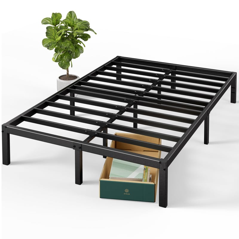 Zinus Elias metalni okvir kreveta 140x190 cm - visina 36 cm s prostorom za pohranu ispod kreveta - crni, čelični okvir za 2 osobe