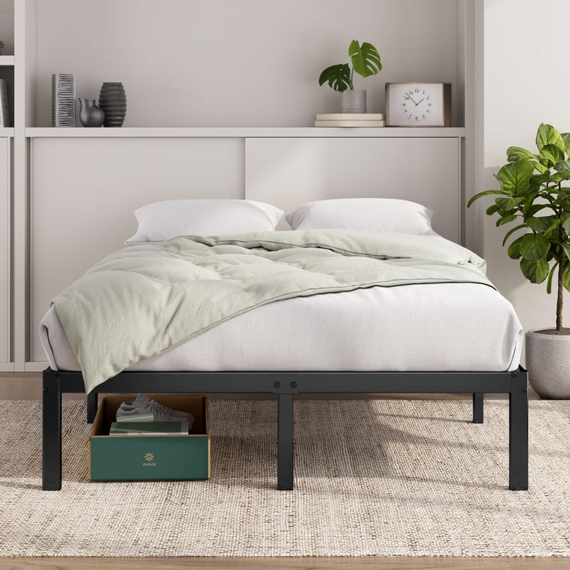 Pat metalic Zinus Elias 140x200 cm - cadru de pat din metal cu somieră cu lamele, platformă cu înălțimea de 36 cm, negru