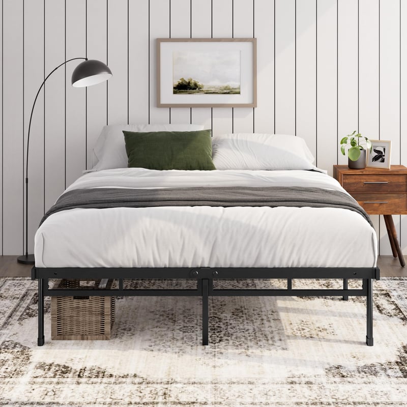 Zinus Justin metalni okvir za krevet 140x200 cm - visina 36 cm, s prostorom za pohranu ispod kreveta - crni platformski krevet