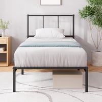 Kovová posteľ Zinus Justin s čelom a roštom – 90x200 cm, výška 35 cm – Bez potreby pružinového matraca (box spring) – Úložný priestor pod posteľou – Moderný dizajn – Čierna 1
