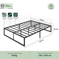 Zinus Lorelei okvir kreveta s podnicom 140x190 cm - Metalni okvir kreveta visine 36 cm s prostorom za pohranu - crni 2