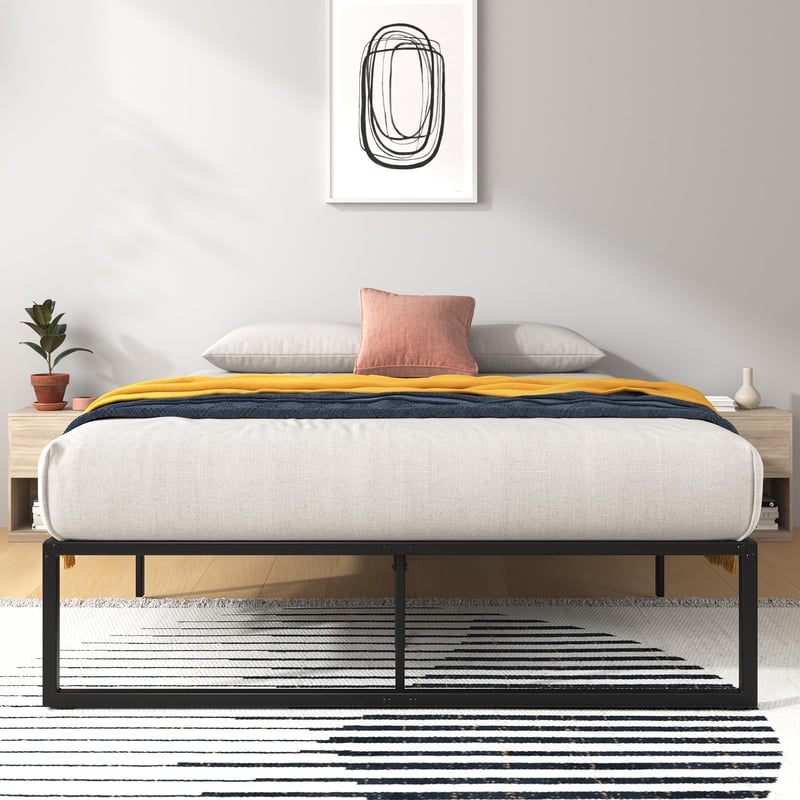 Zinus Lorelei okvir kreveta s podnicom 140x190 cm - Metalni okvir kreveta visine 36 cm s prostorom za pohranu - crni