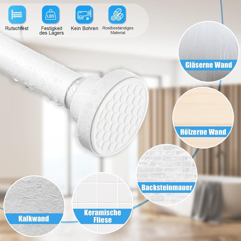 ZipGlo Teleszkópos Zuhanyfüggöny Rúd 70-130 cm - Fúrás Nélküli Fehér Függönytartó Rozsdamentes Acélból Ablakhoz, Szekrényhez, Konyhába

AI: 