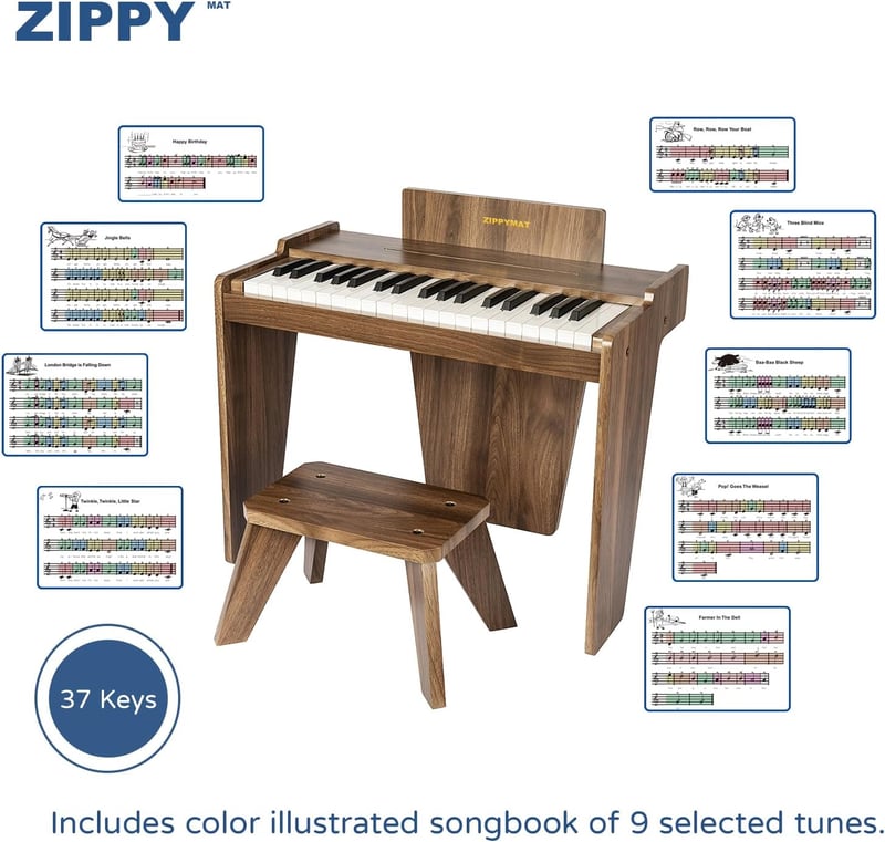 ZIPPY MAT 37 Billentyűs Gyerek Zongora Fa Zongorabillentyűzet Oktatási Hangszer
