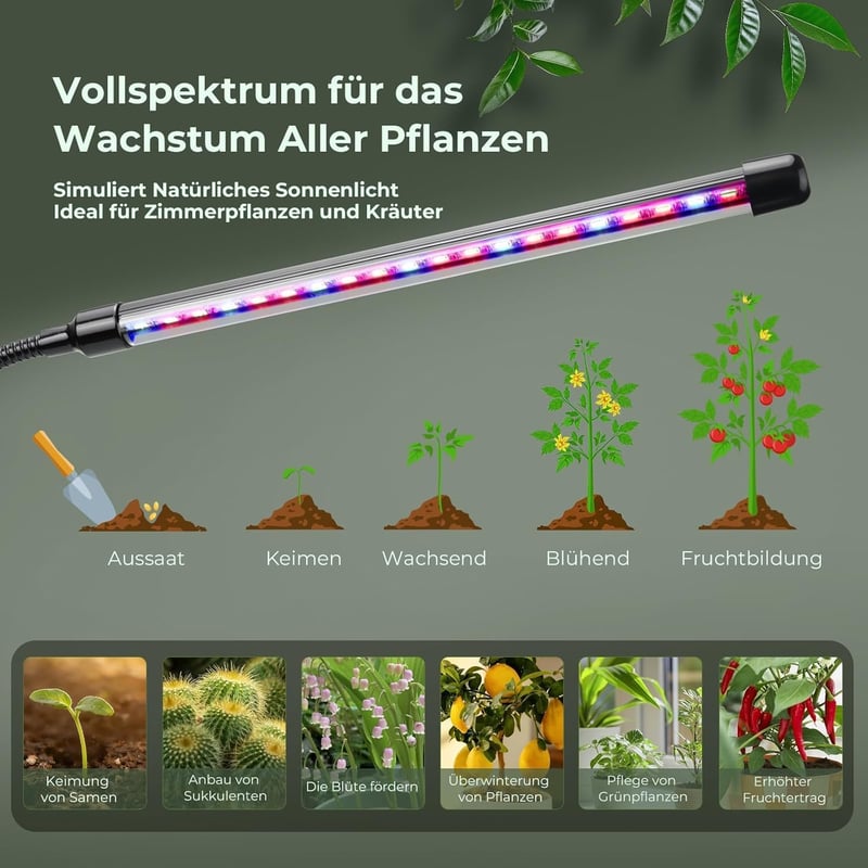 Zixunix LED növénylámpa teljes spektrummal, időzítővel és 10 fokozatú dimmerrel