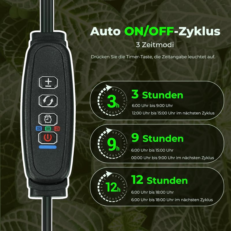 Zixunix LED növénylámpa teljes spektrummal, időzítővel és 10 fokozatú dimmerrel