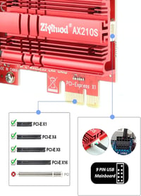 Ziyituod WLAN kártya Intel AX210 WiFi 6 PCIe, Bluetooth 5.2, tri sávos 5400 Mbps 6G 5G 2.4G, Windows 11 10 64 bit 7