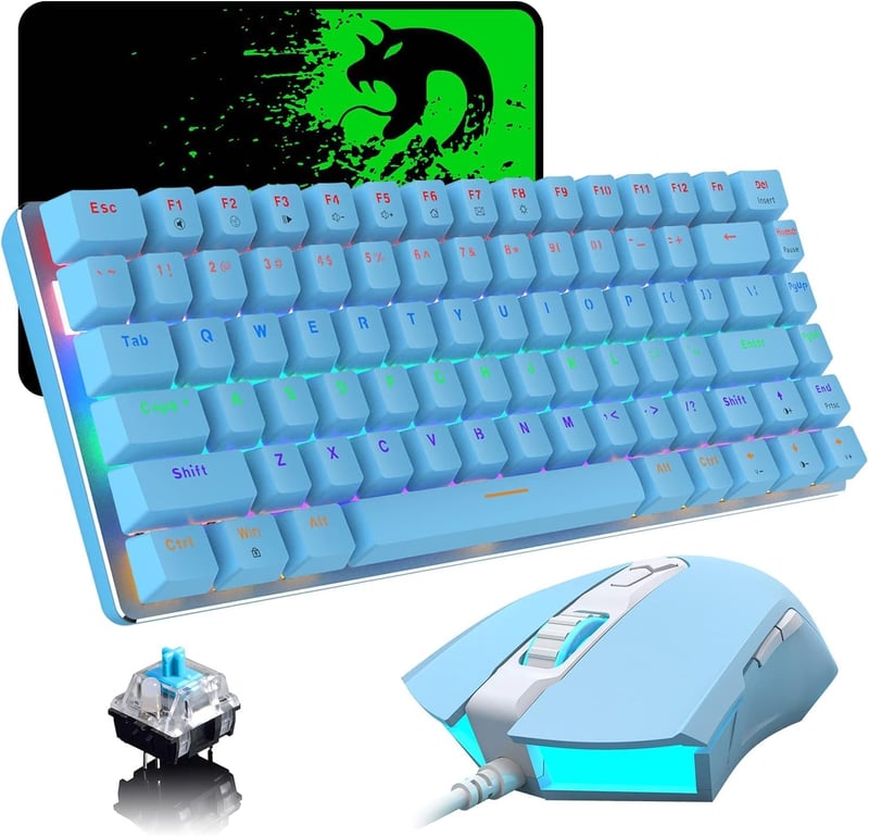 ZIYOU LANG AK33 TKL 80% Kék Mechanikus Gaming Billentyűzet RGB LED, 82 Gomb + Egér Szett