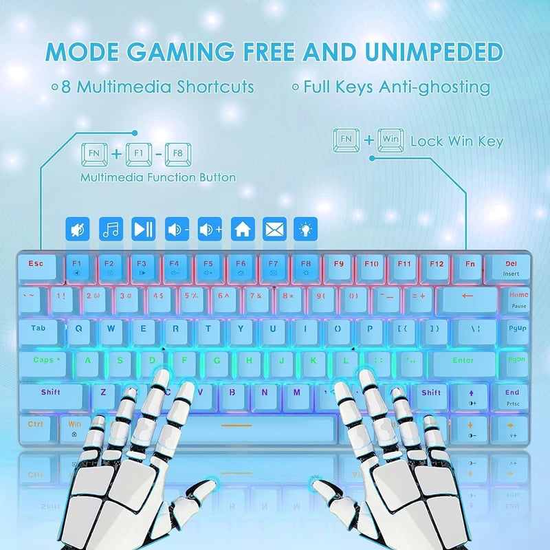 ZIYOU LANG AK33 TKL 80% Kék Mechanikus Gaming Billentyűzet RGB LED, 82 Gomb + Egér Szett