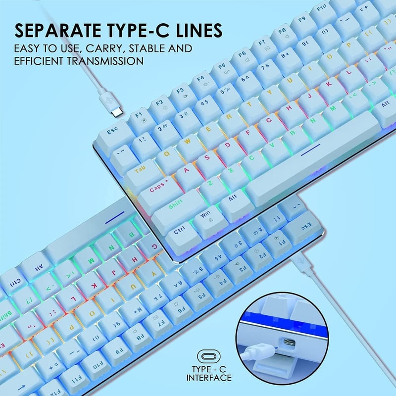 ZIYOU LANG AK33 TKL 80% Kék Mechanikus Gaming Billentyűzet RGB LED, 82 Gomb + Egér Szett