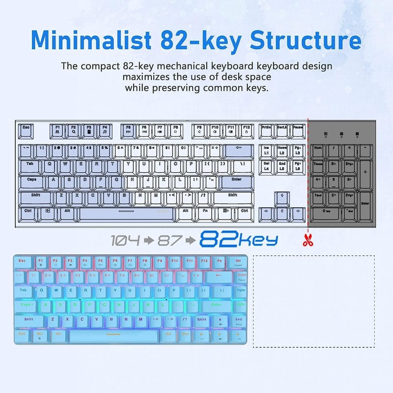 ZIYOU LANG AK33 TKL 80% Kék Mechanikus Gaming Billentyűzet RGB LED, 82 Gomb + Egér Szett