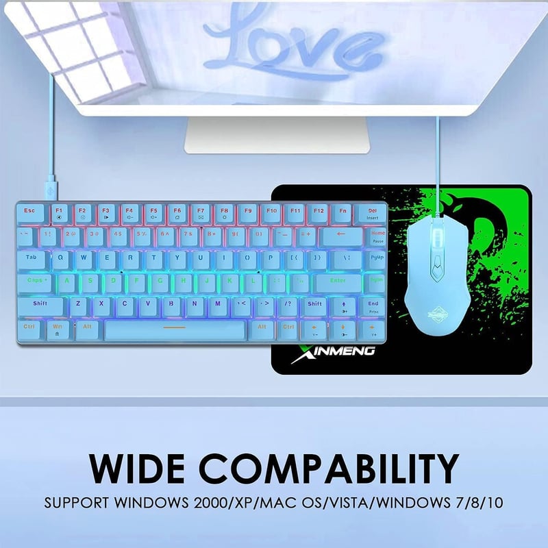 ZIYOU LANG AK33 TKL 80% Kék Mechanikus Gaming Billentyűzet RGB LED, 82 Gomb + Egér Szett