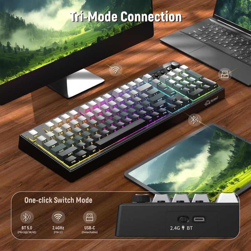 ZIYOU LANG K100 Wireless Gaming Billentyűzet, Tri-Mode, RGB Háttérvilágítás, 102 Gomb, 4000mAh