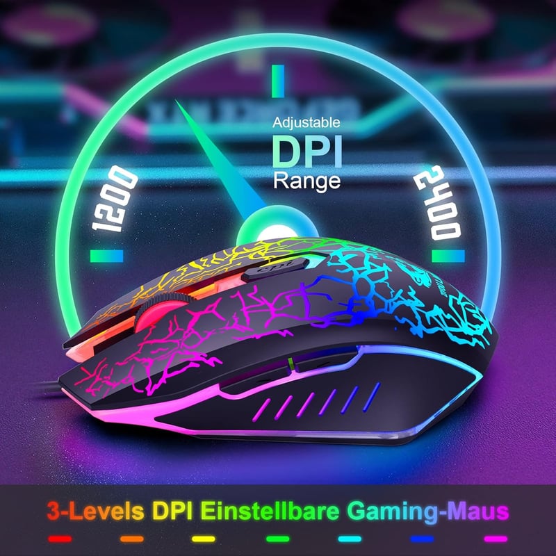 ZIYOU LANG QWERTZ Német Gamer Billentyűzet Egér Szett RGB LED Világítás 2400 DPI PC PS5 PS4 Xbox