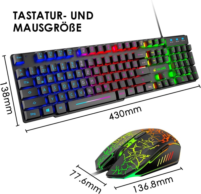 ZIYOU LANG QWERTZ Német Gamer Billentyűzet Egér Szett RGB LED Világítás 2400 DPI PC PS5 PS4 Xbox