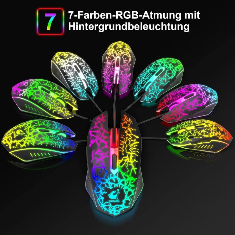 ZIYOU LANG QWERTZ Német Gamer Billentyűzet Egér Szett RGB LED Világítás 2400 DPI PC PS5 PS4 Xbox