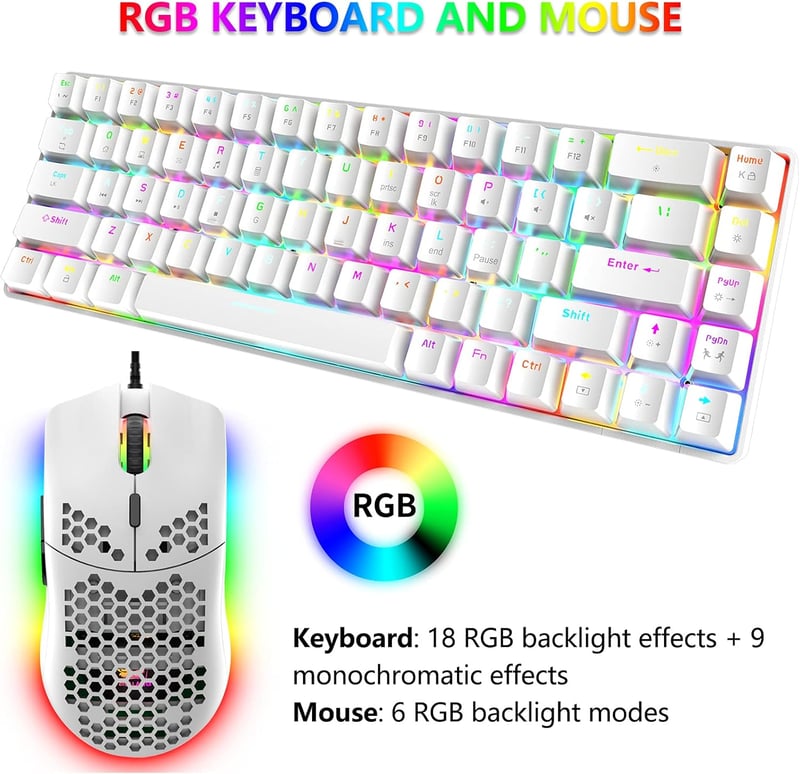 ZIYOU LANG RGB Gaming Billentyűzet és Egér Szett, 68 Gomb, Kék Switch, Mechanikus