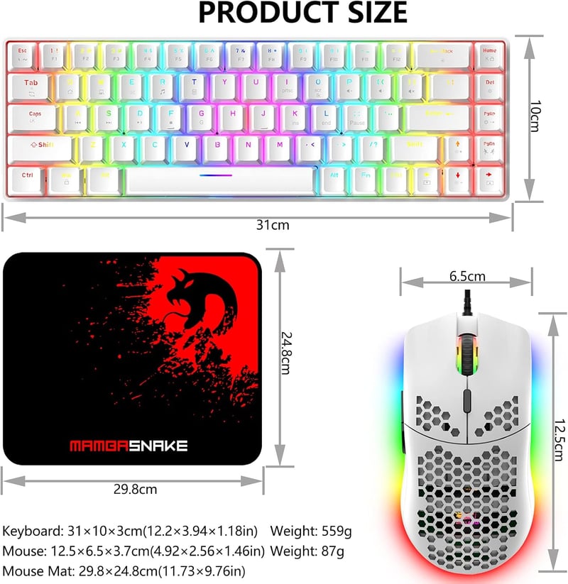 ZIYOU LANG RGB Gaming Billentyűzet és Egér Szett, 68 Gomb, Kék Switch, Mechanikus