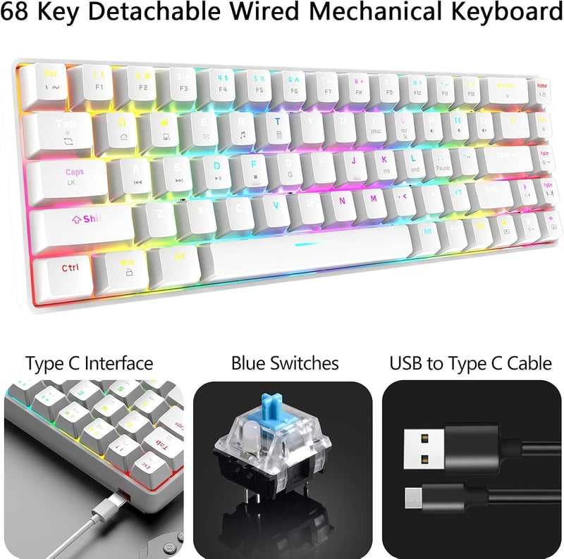 ZIYOU LANG RGB Gaming Billentyűzet és Egér Szett, 68 Gomb, Kék Switch, Mechanikus