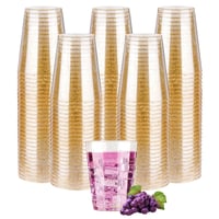 ZkateTrade 50 ks tvrdých plastových pohárov so zlatými trblietkami, 300 ml, priehľadné opakovane použiteľné párty poháre na svadbu, narodeninovú oslavu, párty 1