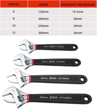 ZKH 150 mm állítható villáskulcs króm vanádium acél, max 20 mm állkapocsnyílás 5