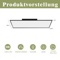 ZMH LED stropné svietidlo 120x30 cm stmievateľné, ploché, obdĺžnikové, čierne, 40W, denná biela, s diaľkovým ovládaním, do kancelárie, kuchyne, chodby, obývačky, spálne 2