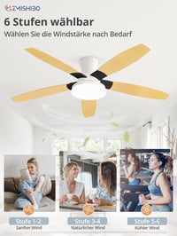 Ventilator de tavan ZMISHIBO cu iluminare, diametru 132 cm, motor DC eficient energetic, 6 viteze, 3 temperaturi de culoare, cu telecomandă 4
