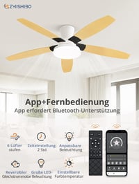 Ventilator de tavan ZMISHIBO cu iluminare, diametru 132 cm, motor DC eficient energetic, 6 viteze, 3 temperaturi de culoare, cu telecomandă 2