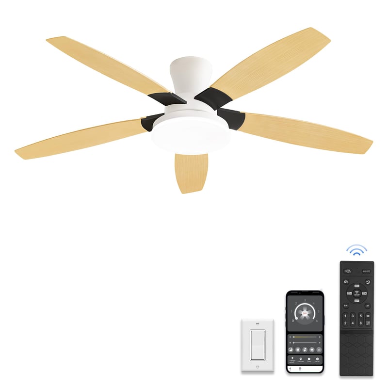 Ventilator de tavan ZMISHIBO cu iluminare, diametru 132 cm, motor DC eficient energetic, 6 viteze, 3 temperaturi de culoare, cu telecomandă