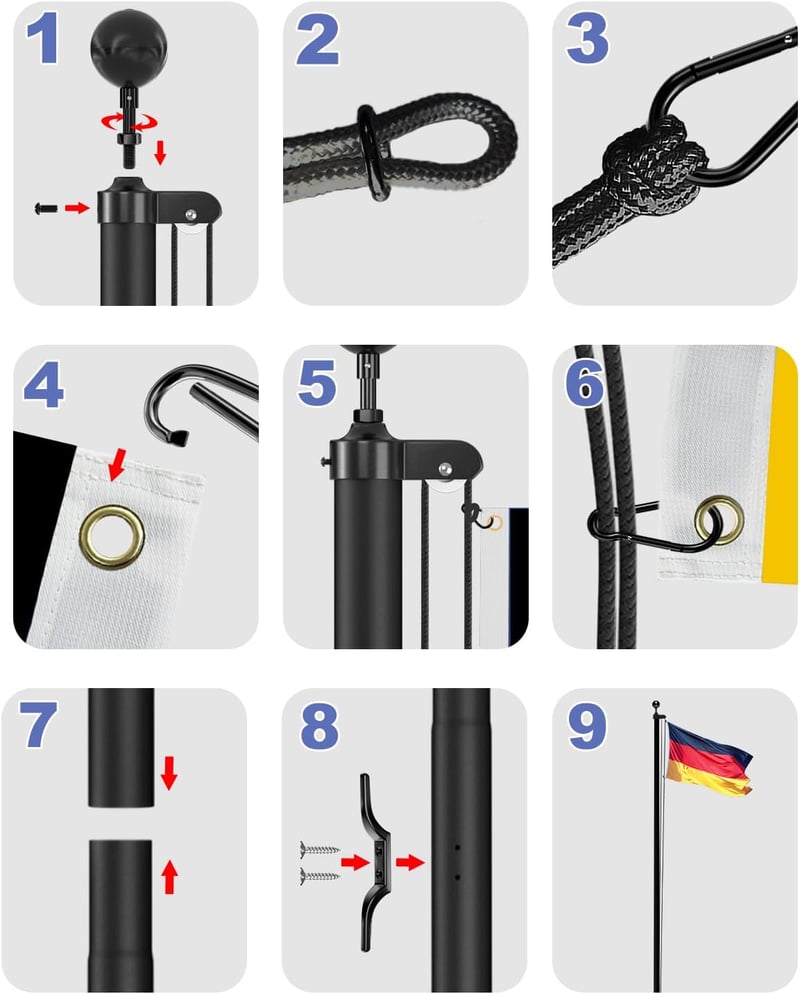 ZMTECH 6m Aluminium Zászlórúd Fekete, Kert és Otthon Dekorációhoz, Német Zászlóval - 6m (20FT), black