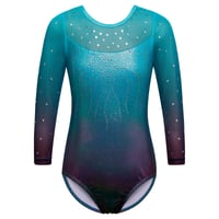 ZNYUNE Aqua Tricou de Gimnastică cu Paiete pentru Fete, Mânecă Lungă, Tulle, Model B285, Mărimea 5 ani 1