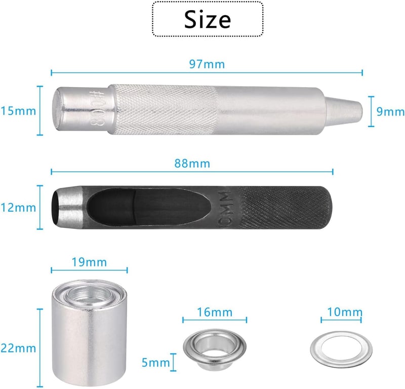 Zocipro 120 Darabos Fém Öljelet Készlet 10mm Lyukasztó Fogóval - Ruházat Sátor Ponyva Bőr Cipő Függöny Medence Takaró DIY Ezüst