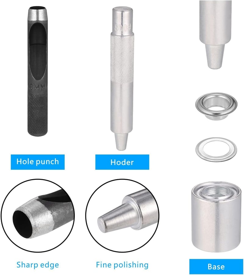 Zocipro 120 Darabos Fém Öljelet Készlet 10mm Lyukasztó Fogóval - Ruházat Sátor Ponyva Bőr Cipő Függöny Medence Takaró DIY Ezüst