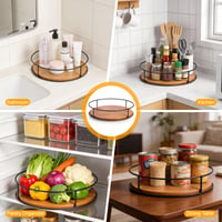 Zocipro 23 cm-ový otočný drevený organizér na koreničky – 360° otočný podnos do skriniek, na kuchynskú linku a stôl – Kuchynský organizér typu Lazy Susan 2