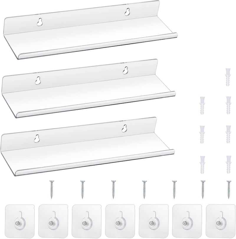 Zocipro 3 db Akril Fali Polc 30x7,9 cm Átlátszó Fúrás Nélkül Fotó Növény Konyha